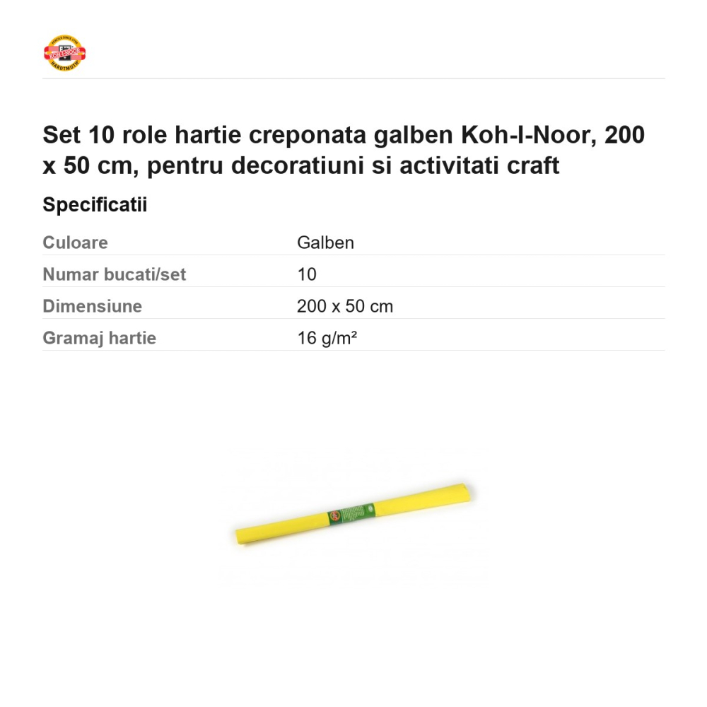 Set 10 role hartie creponata galben Koh-I-Noor, 200 x 50 cm, pentru decoratiuni si activitati craft [3]