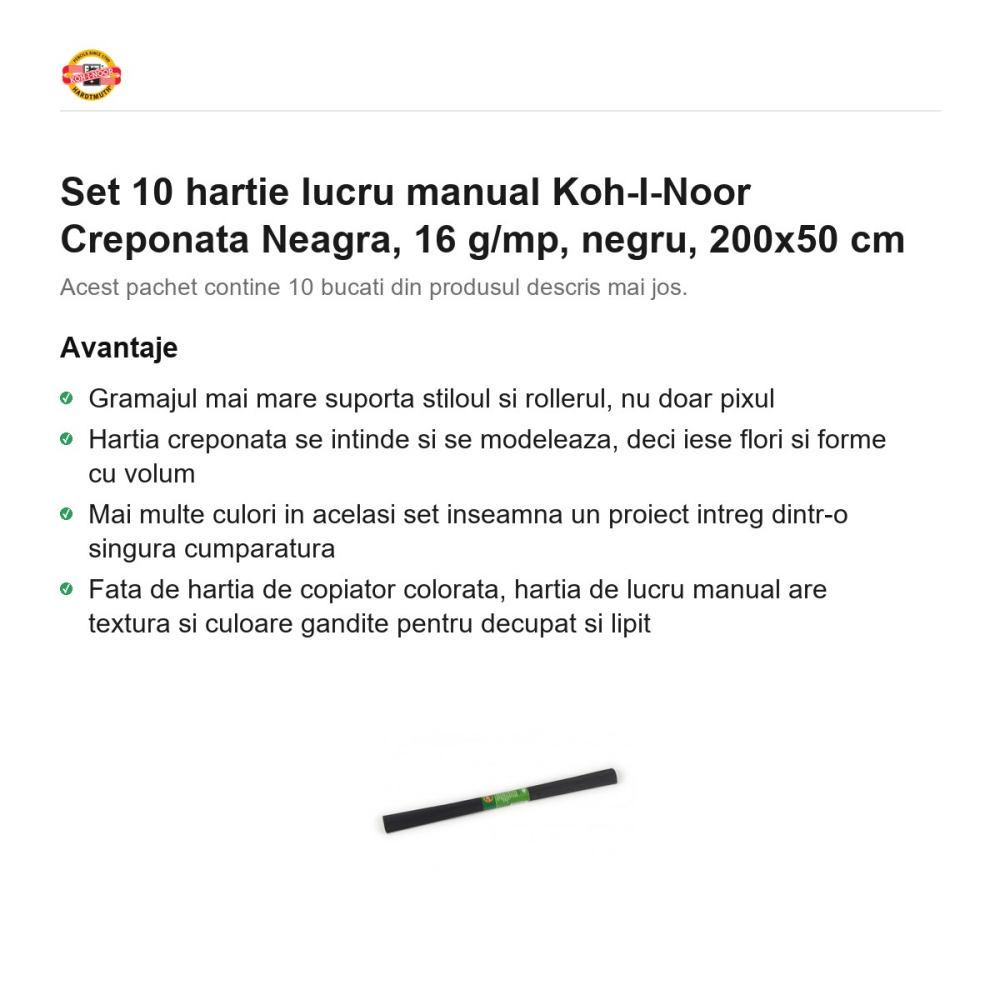 Set 10 role hartie creponata neagra Koh-I-Noor, 200 x 50 cm, pentru decoratiuni si activitati craft [2]