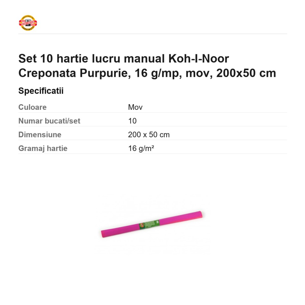 Set 10 role hartie creponata purpurie Koh-I-Noor, 200 x 50 cm, pentru decoratiuni si activitati craft [3]