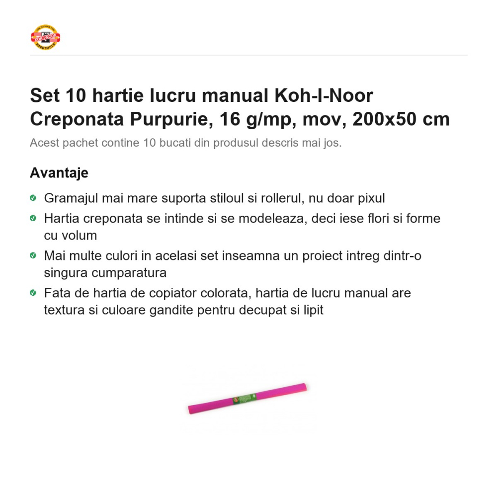 Set 10 role hartie creponata purpurie Koh-I-Noor, 200 x 50 cm, pentru decoratiuni si activitati craft [2]