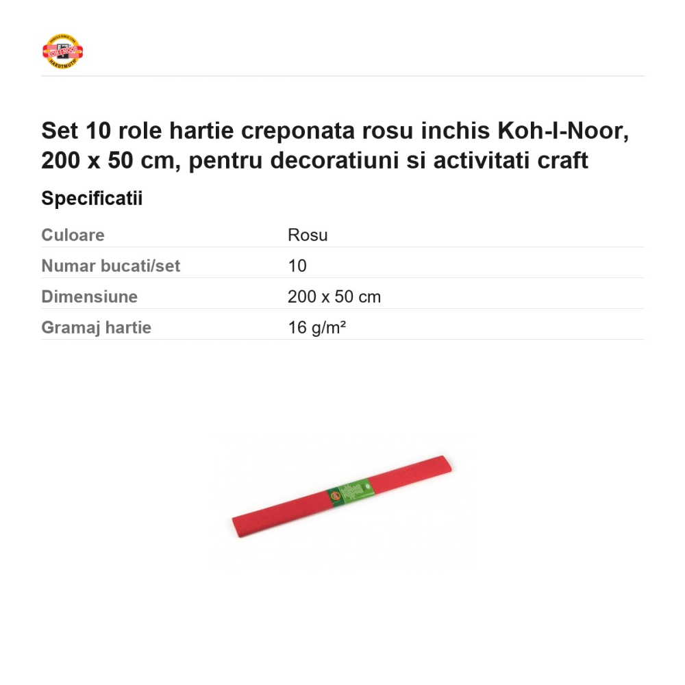 Set 10 role hartie creponata rosu inchis Koh-I-Noor, 200 x 50 cm, pentru decoratiuni si activitati craft [3]