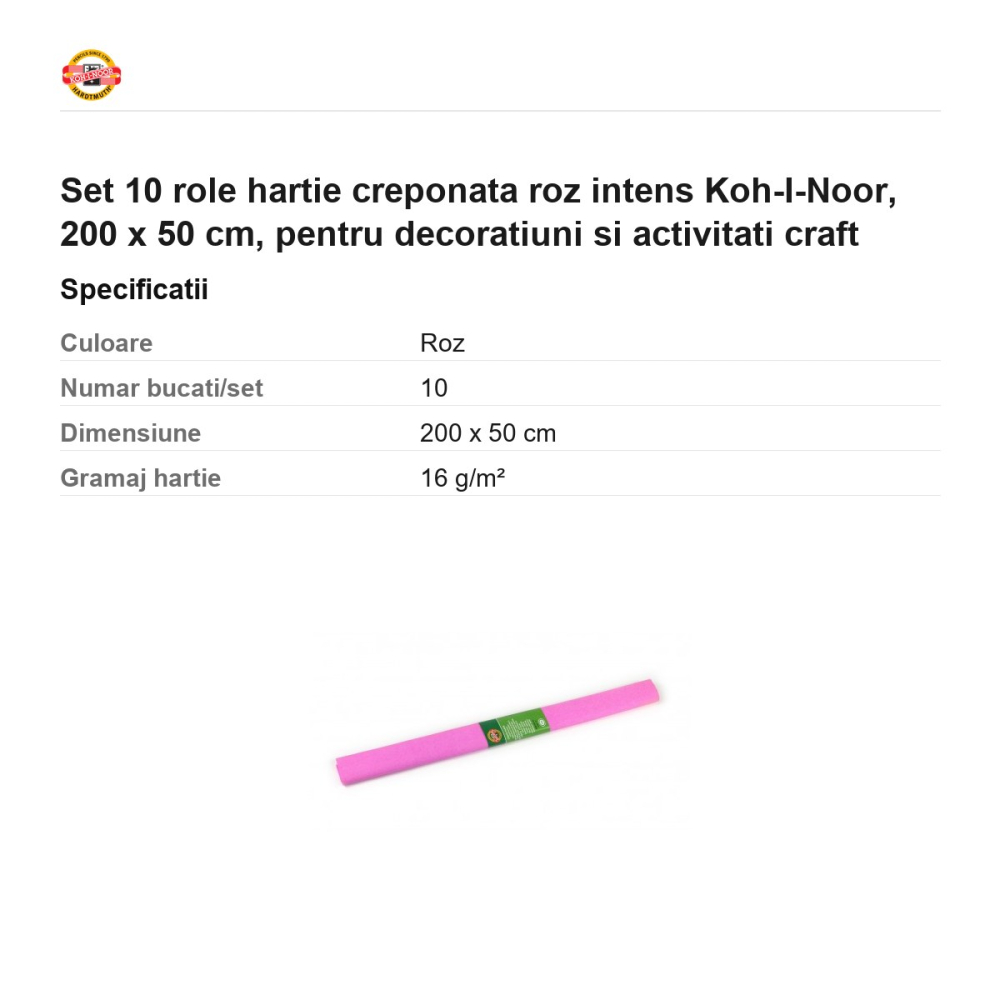 Set 10 role hartie creponata roz intens Koh-I-Noor, 200 x 50 cm, pentru decoratiuni si activitati craft [3]