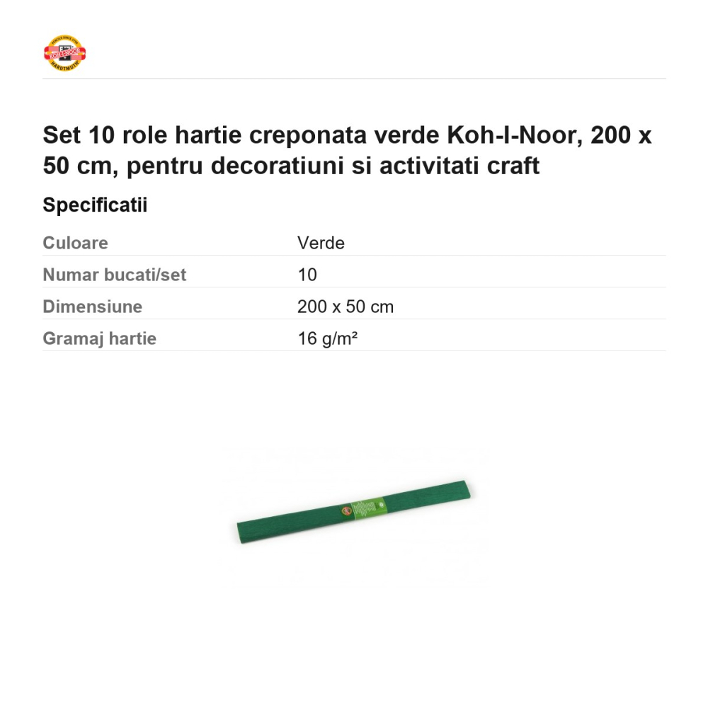 Set 10 role hartie creponata verde Koh-I-Noor, 200 x 50 cm, pentru decoratiuni si activitati craft [3]