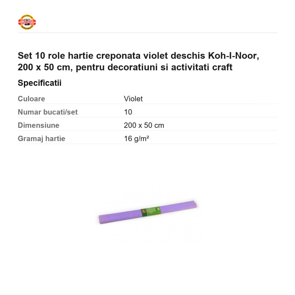 Set 10 role hartie creponata violet deschis Koh-I-Noor, 200 x 50 cm, pentru decoratiuni si activitati craft [3]