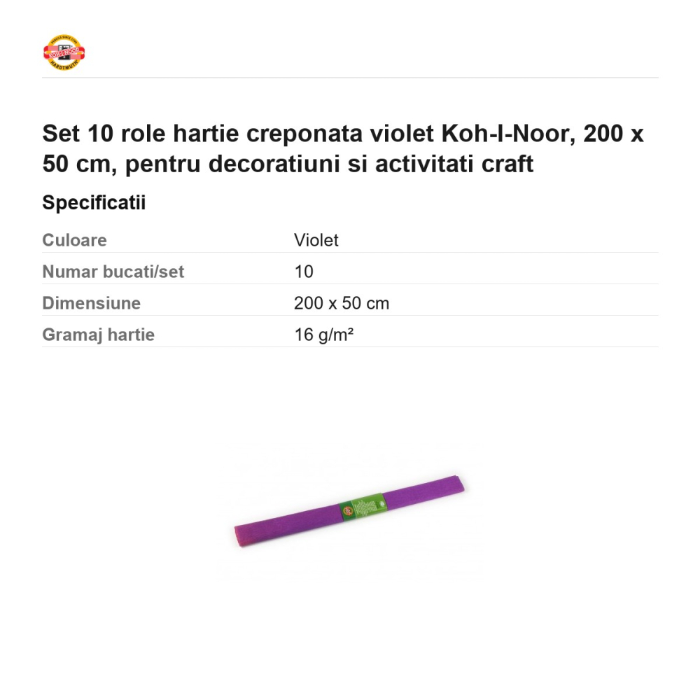 Set 10 role hartie creponata violet Koh-I-Noor, 200 x 50 cm, pentru decoratiuni si activitati craft [3]