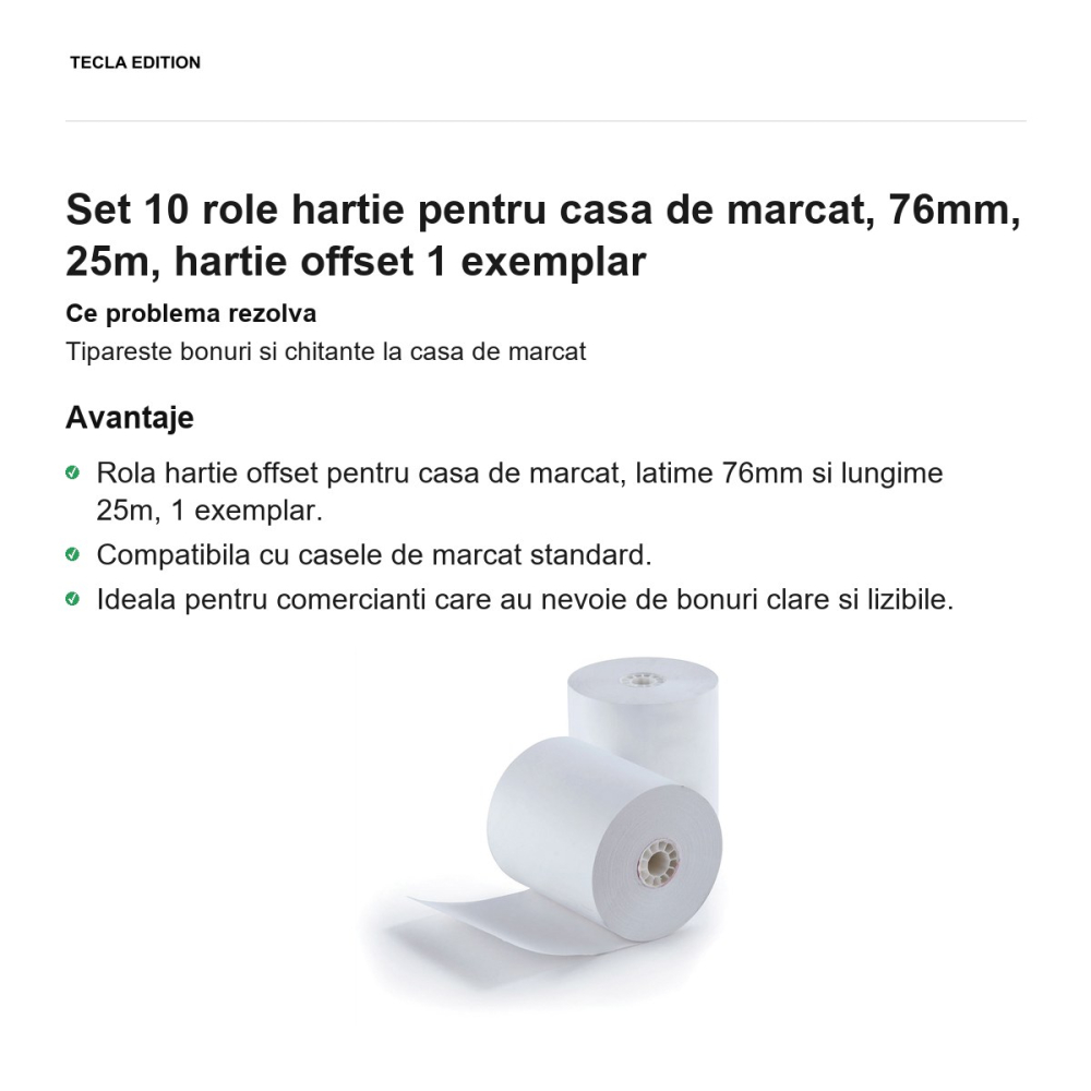 Set 10 role hartie pentru casa de marcat, 76mm, 25m, hartie offset 1 exemplar [2]