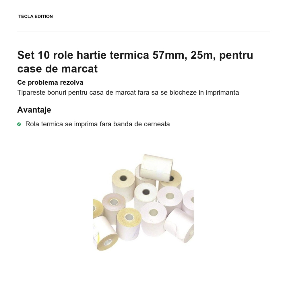 Set 10 role hartie termica 57mm, 25m, pentru case de marcat [2]