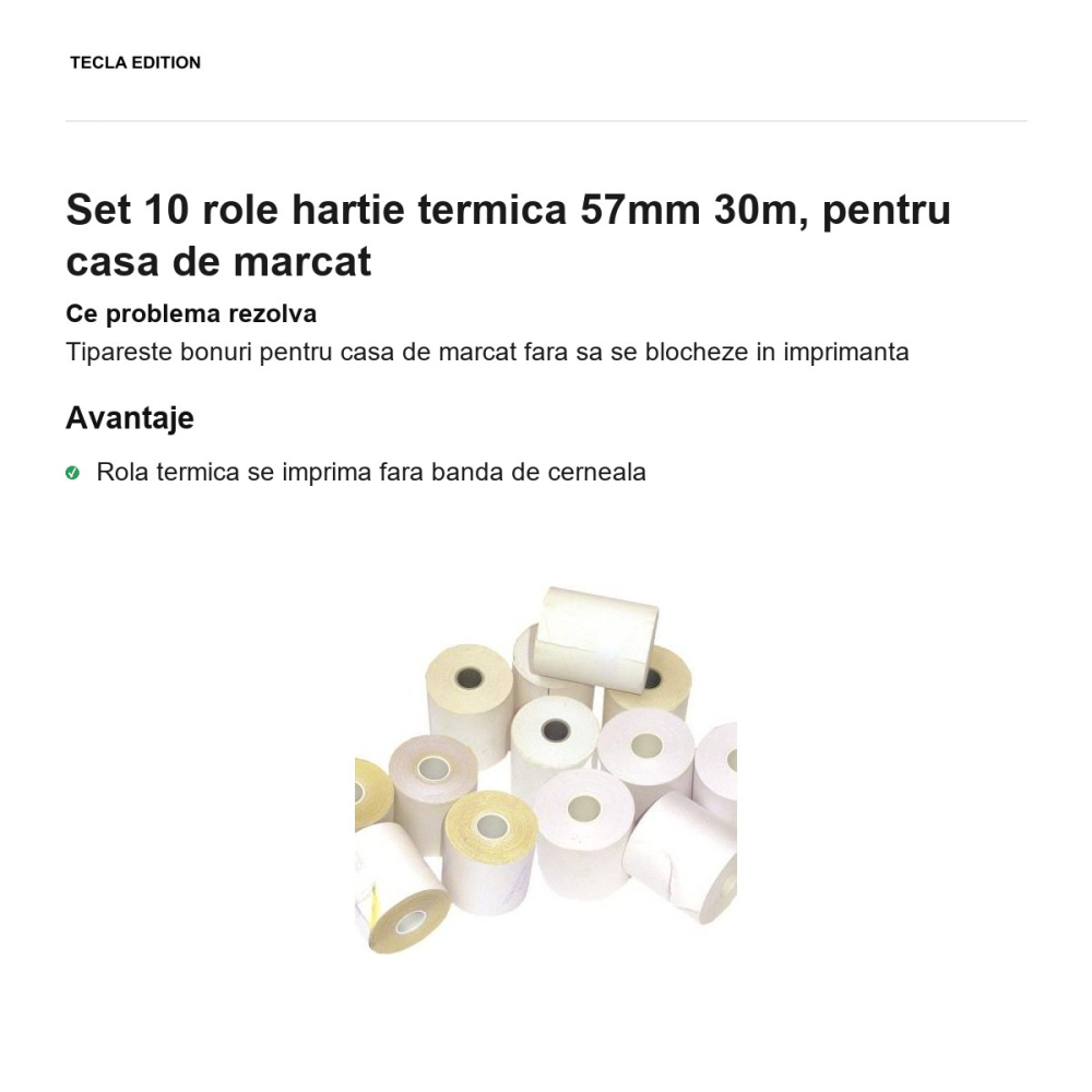 Set 10 role hartie termica 57mm 30m, pentru casa de marcat [2]