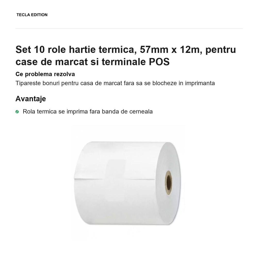 Set 10 role hartie termica, 57mm x 12m, pentru case de marcat si terminale POS [2]