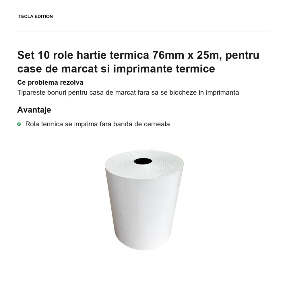 Set 10 role hartie termica 76mm x 25m, pentru case de marcat si imprimante termice [2]