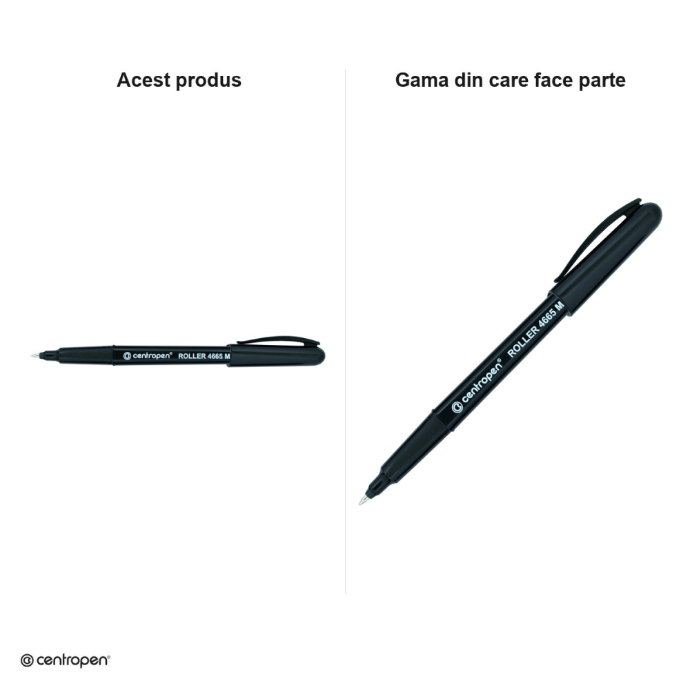 Set 10 rollere Centropen 4665 M cu capac, varf metalic 0.6 mm, negre [5]