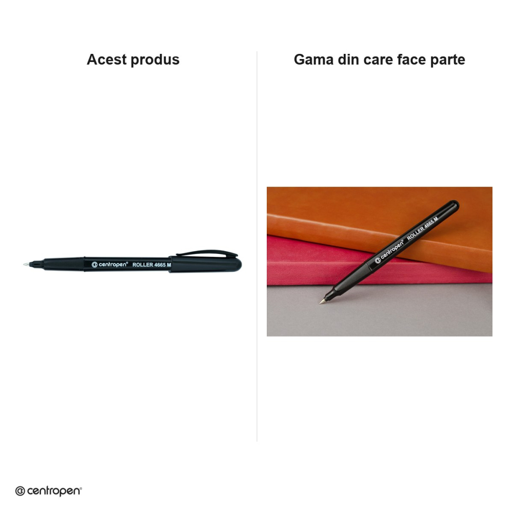 Set 10 rollere Centropen 4665 M cu capac, varf metalic 0.6 mm, negre [6]