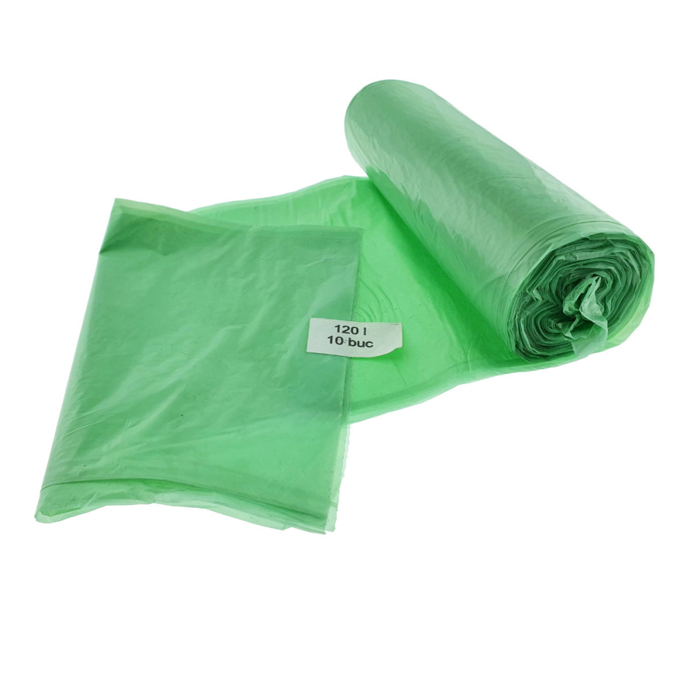 Set 10 saci menajeri 120L pentru colectare selectiva sticla, LDPE, dimensiuni 68 x 114 cm, verzi [2]