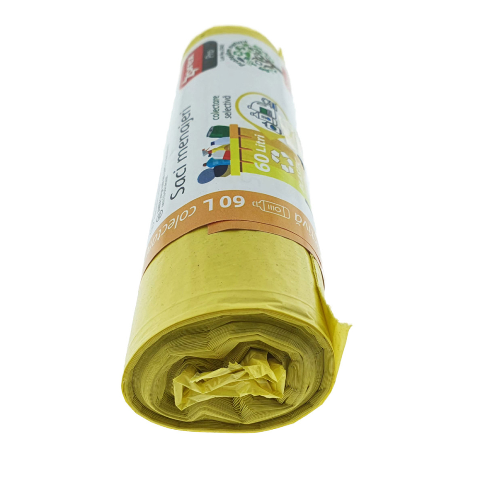 Set 10 saci menajeri Zorex Pro 60L pentru colectare selectiva plastic si metal, LDPE, dimensiuni 61 x 78 cm, galbeni [5]