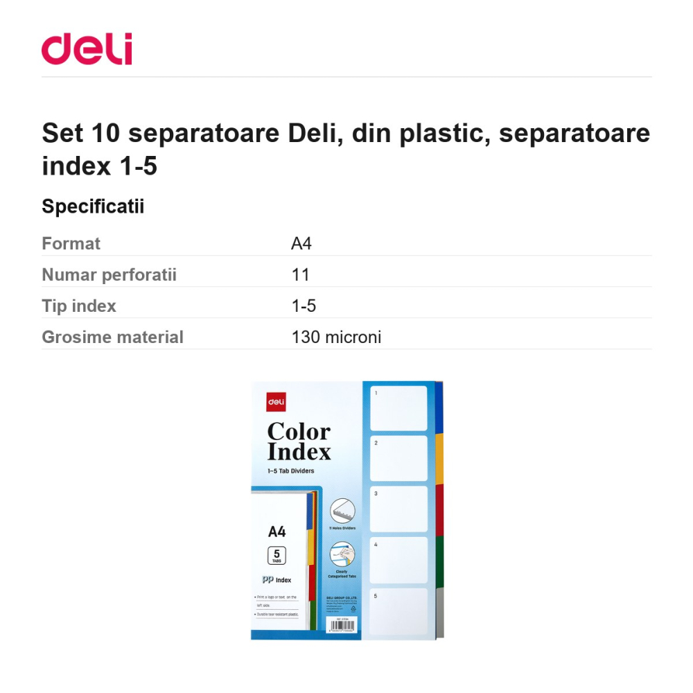 Set 10 separatoare Deli, din plastic, index 1-5 [3]