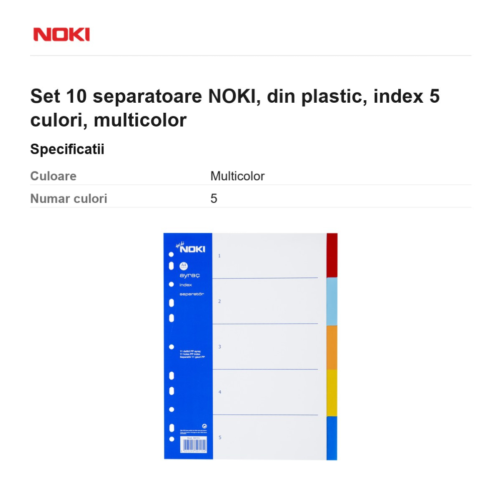 Set 10 separatoare NOKI, din plastic, index 5 culori, multicolor [3]
