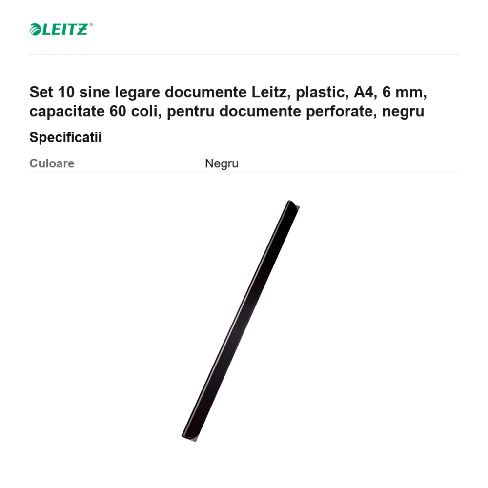 Set 10 sine legare documente Leitz, plastic, A4, 6 mm, capacitate 60 coli, pentru documente perforate, negru [3]