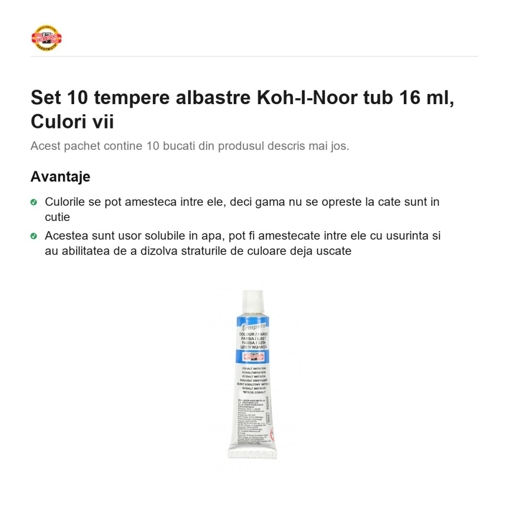 Set 10 tempere albastre Koh-I-Noor tub 16 ml, Culori vii [2]