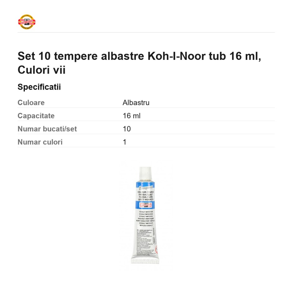 Set 10 tempere albastre Koh-I-Noor tub 16 ml, Culori vii [3]