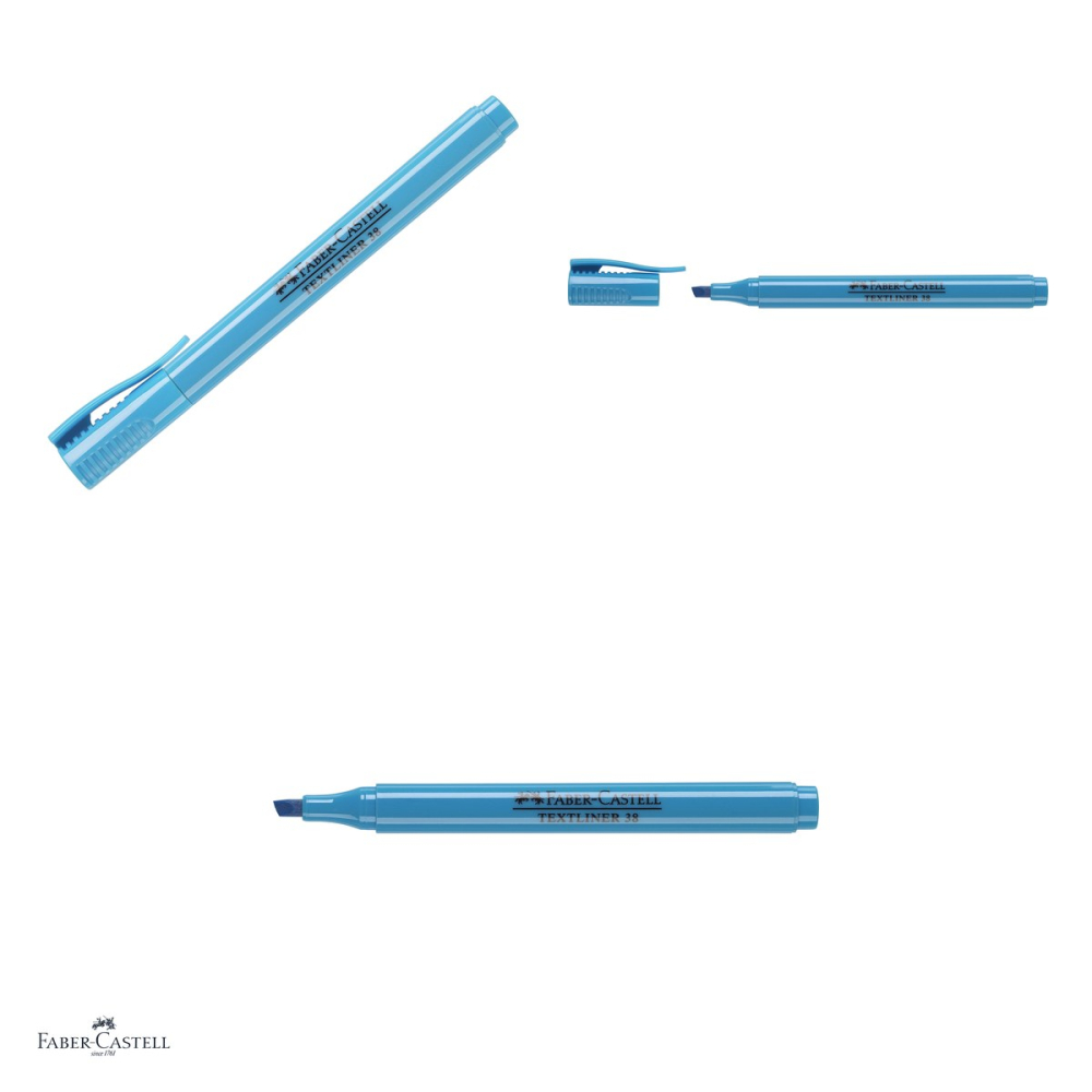 Set 10 textmarkere Faber-Castell Textliner 38, marcheaza subtire si lat, cerneala pe baza de apa, corp subtire, albastru [4]