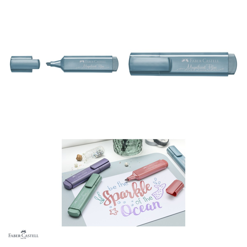 Set 10 textmarkere Faber-Castell Textliner 46 Metallic, varf tesit 1, 2 si 5 mm, cerneala pe baza de apa, efect metalizat, albastru [4]