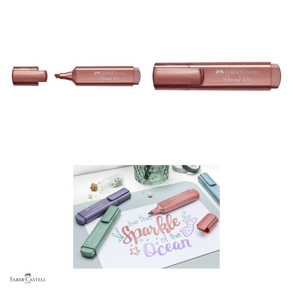 Set 10 textmarkere Faber-Castell Textliner 46 Metallic, varf tesit 1, 2 si 5 mm, cerneala pe baza de apa, efect metalizat, rosu [4]