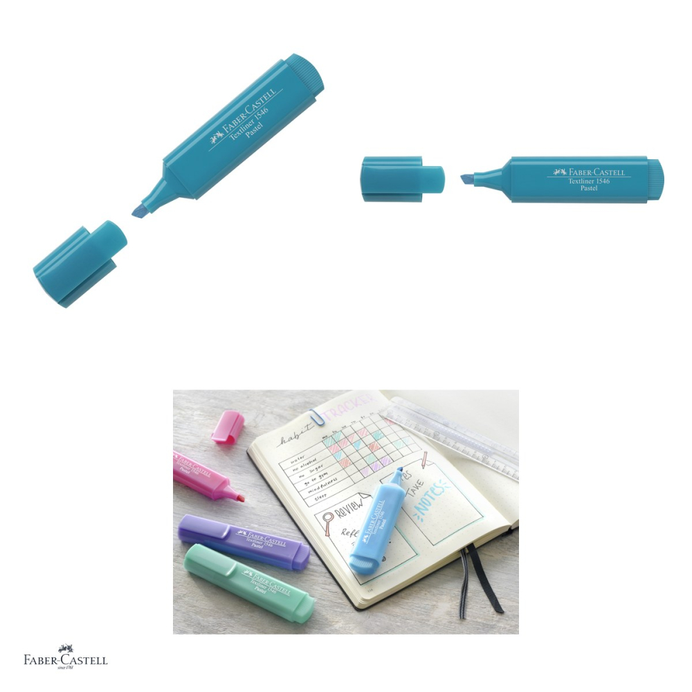 Set 10 textmarkere Faber-Castell Textliner 46 Pastel, varf tesit 1, 2 si 5 mm, cerneala pe baza de apa, turcoaz [4]