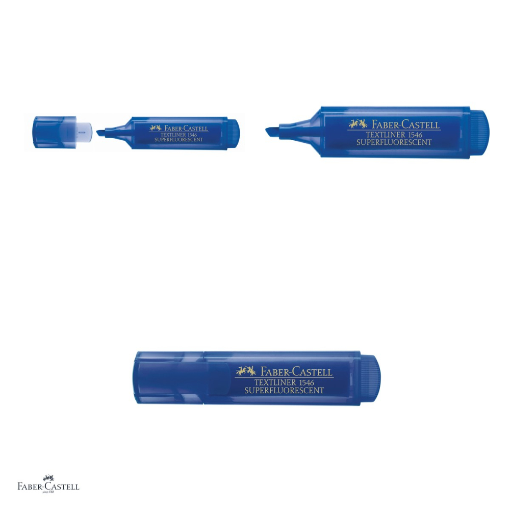Set 10 textmarkere Faber-Castell Textliner 46, varf tesit 1, 2 si 5 mm, cerneala pe baza de apa, superfluorescent, albastru [4]