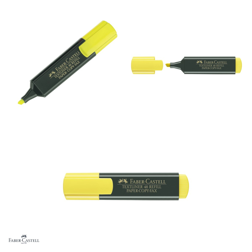 Set 10 textmarkere Faber-Castell Textliner 48, varf tesit 1, 2 si 5 mm, cerneala pe baza de apa, galben superfluorescent [4]