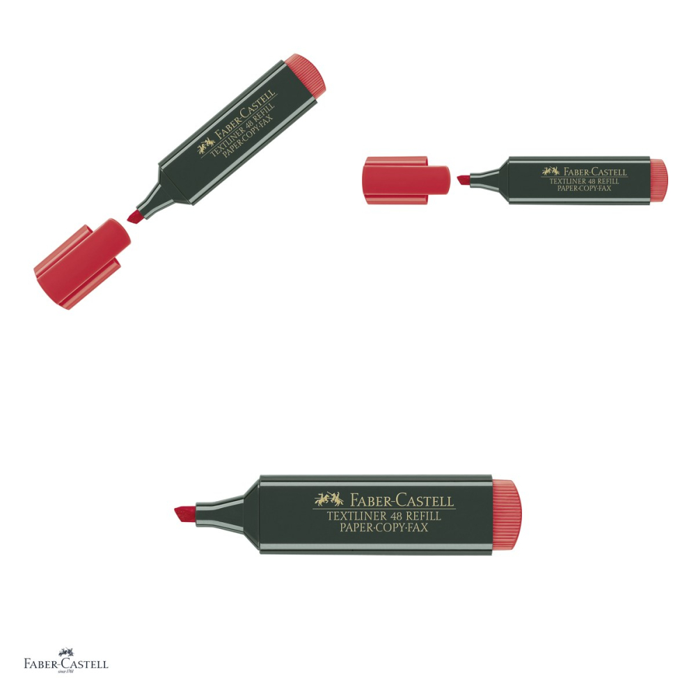 Set 10 textmarkere Faber-Castell Textliner 48, varf tesit 1, 2 si 5 mm, cerneala pe baza de apa, rosu superfluorescent [4]