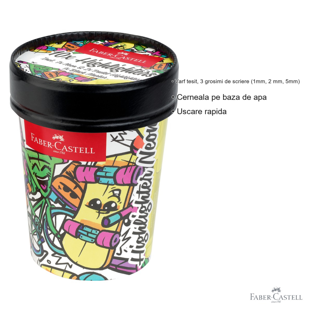 Set 10 textmarkere superfluorescente Faber-Castell, editie speciala cutie inghetata, varf tesit [3]