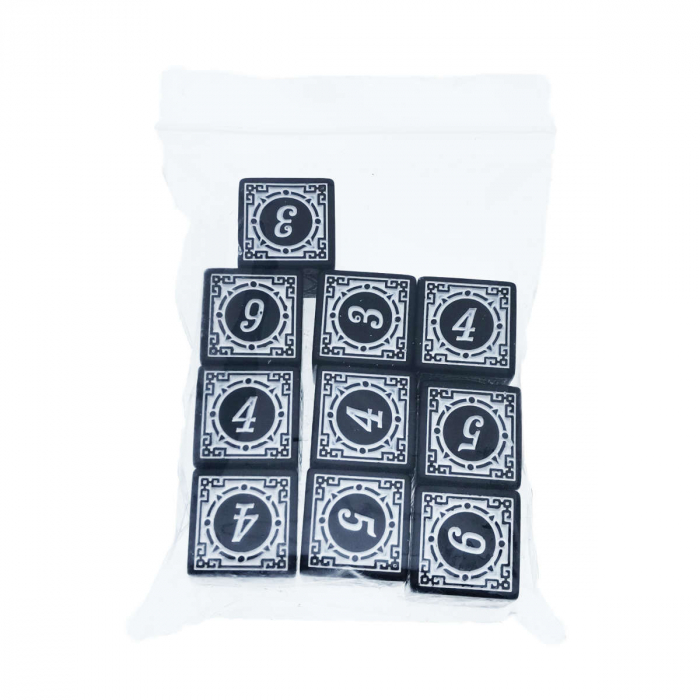 Set 10 zaruri cu cifre arabe si design, DICE02-BK, latura 15 mm, negru cu alb [3]