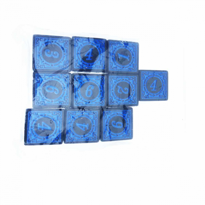 Set 10 zaruri cu cifre arabe si design, DICE02-BL, latura 15 mm, negru cu albastru [4]