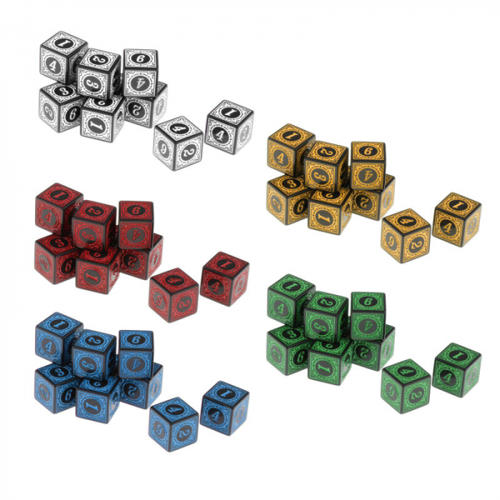 Set 10 zaruri cu cifre arabe si design, DICE02-BL, latura 15 mm, negru cu albastru [6]