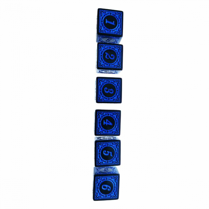 Set 10 zaruri cu cifre arabe si design, DICE02-BL, latura 15 mm, negru cu albastru [2]