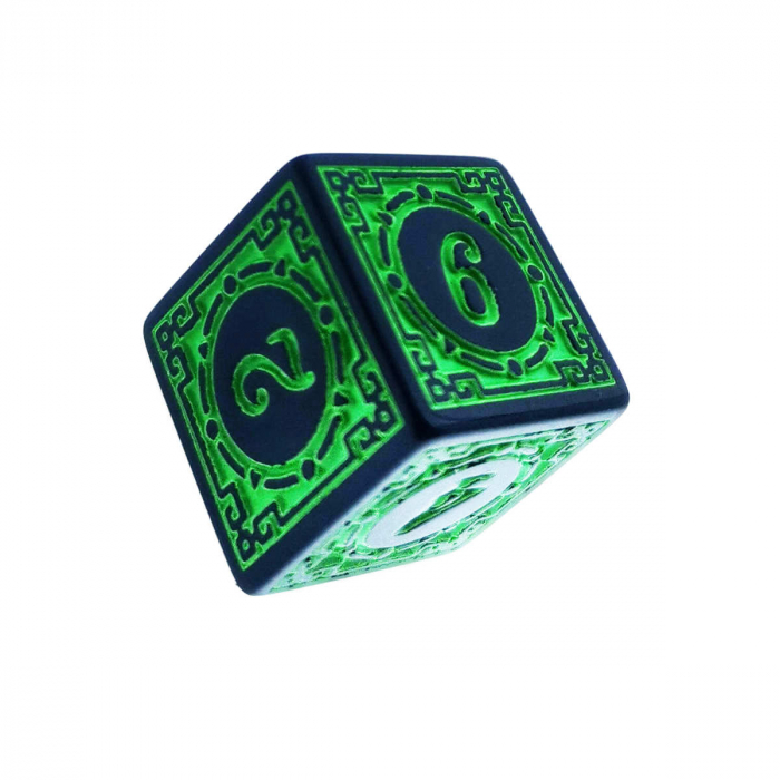 Set 10 zaruri cu cifre arabe si design, DICE02-G, latura 15 mm, negru cu verde [3]