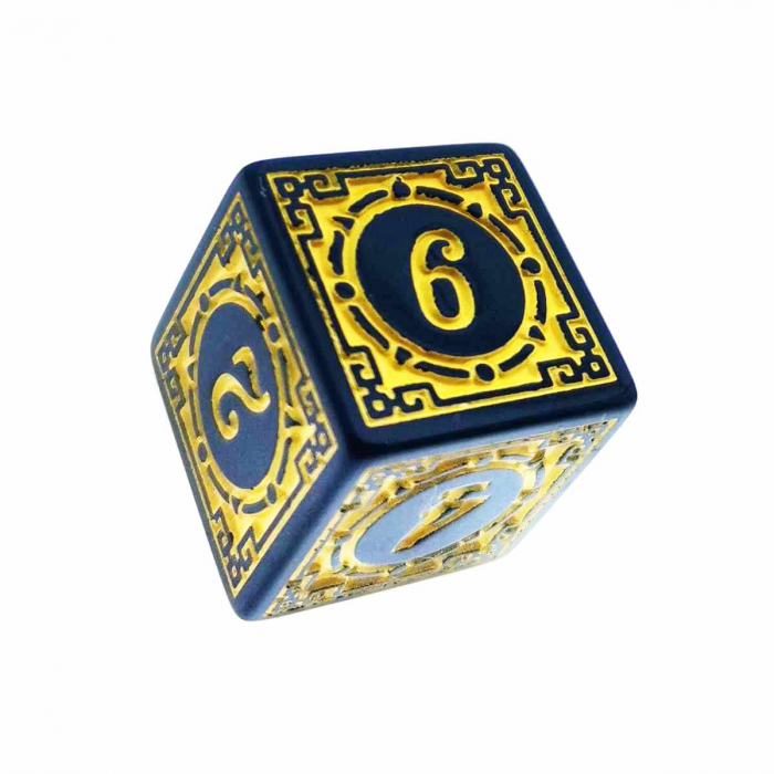 Set 10 zaruri cu cifre arabe si design, DICE02-Y, latura 15 mm, negru cu galben [3]