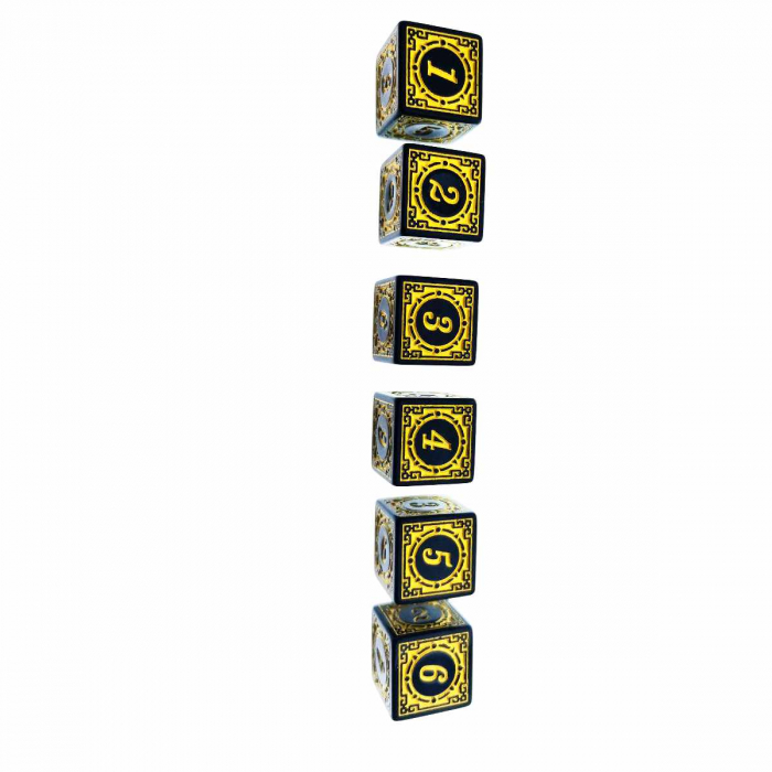 Set 10 zaruri cu cifre arabe si design, DICE02-Y, latura 15 mm, negru cu galben [2]