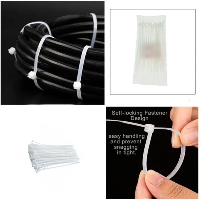 Set 100 bride din plastic, 3 x 150mm, cu autoblocare, tip colier, pentru fixare si legare, albe [5]