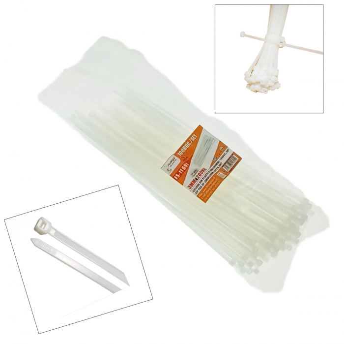 Set 100 bride din plastic, 3 x 200mm, cu autoblocare, tip colier, pentru fixare si legare, albe [3]
