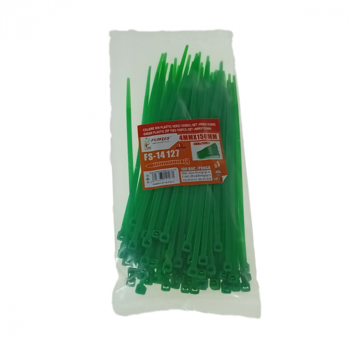 Set 100 bride din plastic, 4 x 150mm, cu autoblocare, tip colier, pentru fixare si legare, verde [2]