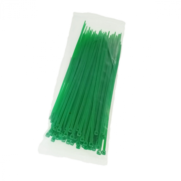 Set 100 bride din plastic, 4 x 200mm, cu autoblocare, tip colier, pentru fixare si legare, verde [2]