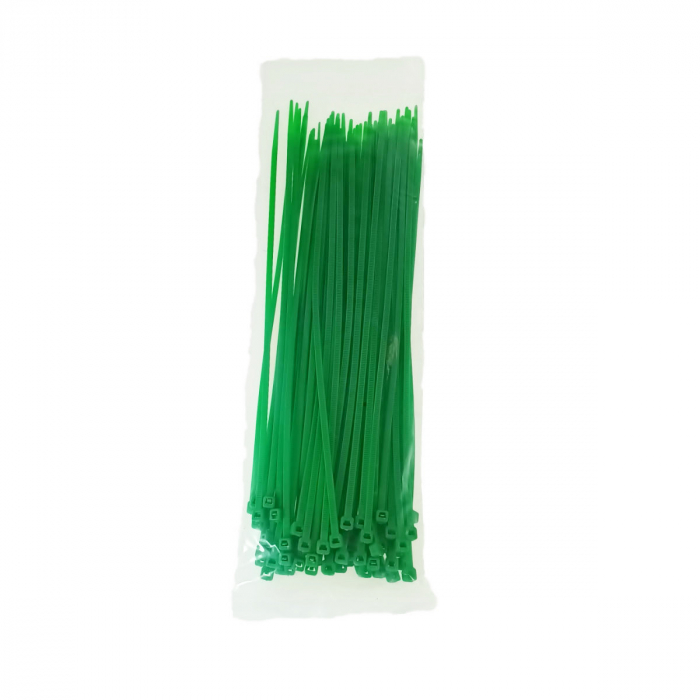 Set 100 bride din plastic, 4 x 250mm, cu autoblocare, tip colier, pentru fixare si legare, verde [2]