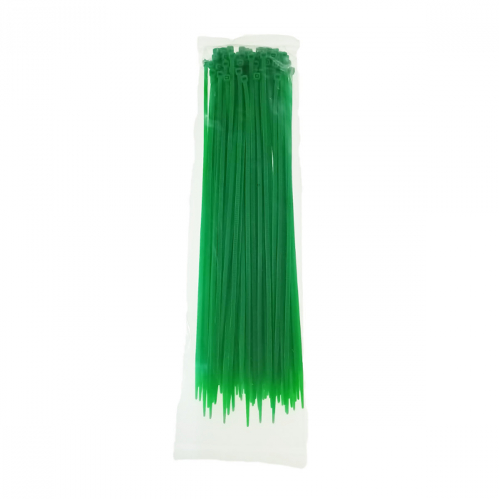 Set 100 bride din plastic, 4 x 300mm, cu autoblocare, tip colier, pentru fixare si legare, verde [2]