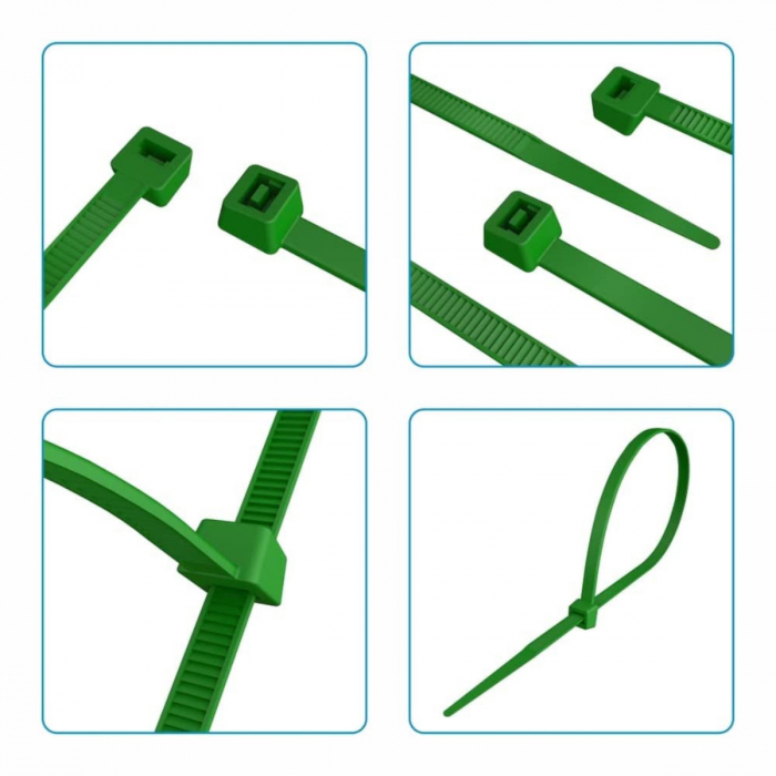 Set 100 bride din plastic, 4 x 300mm, cu autoblocare, tip colier, pentru fixare si legare, verde [4]