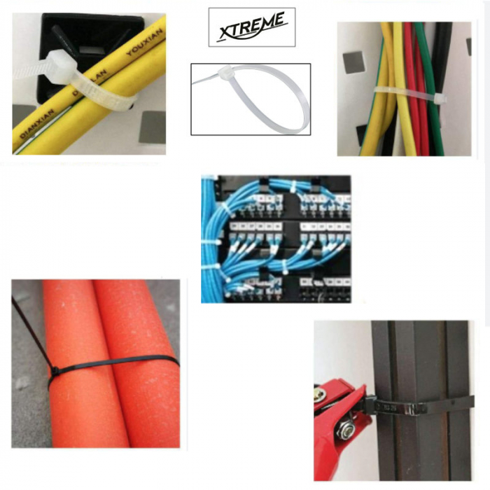 Set 100 bride zimtate din nailon, 3.5x100mm, cu autoblocare, tip colier, Xtreme 06721, pentru fixare si legare, albe [7]