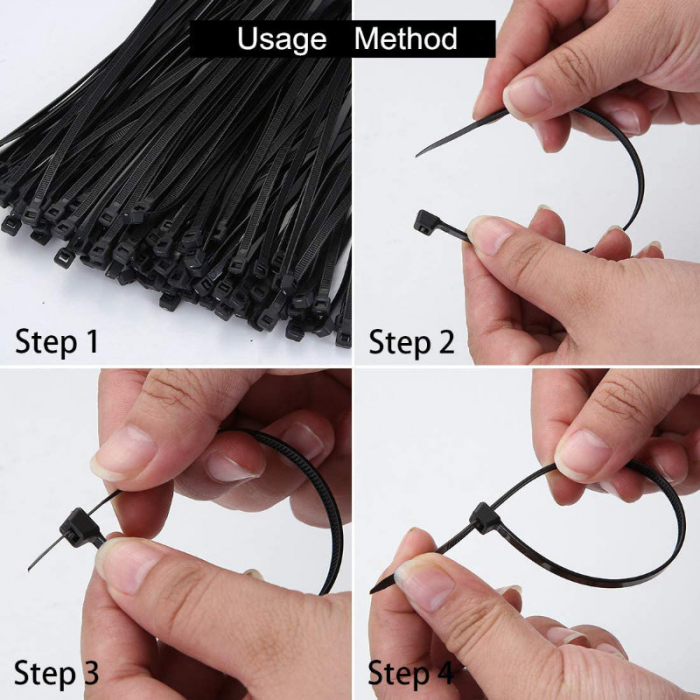 Set 100 bride zimtate din nailon, 3.5x100mm, cu autoblocare, tip colier, Xtreme 07153, pentru fixare si legare, negre [8]