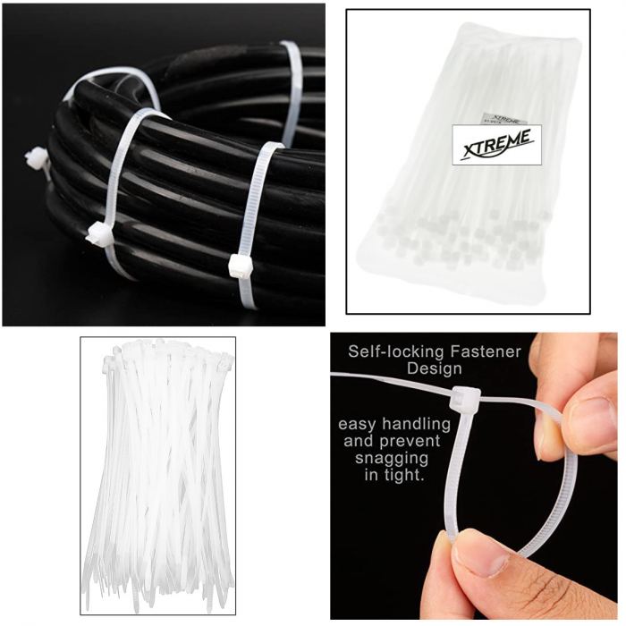Set 100 bride zimtate din nailon, 3.5x200mm, cu autoblocare, tip colier, Xtreme 06726, pentru fixare si legare, albe [4]