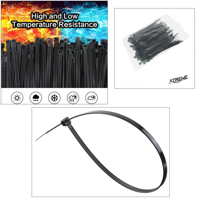 Set 100 bride zimtate din nailon, 4.5x180mm, cu autoblocare, tip colier, Xtreme 07162, pentru fixare si legare, negre [4]