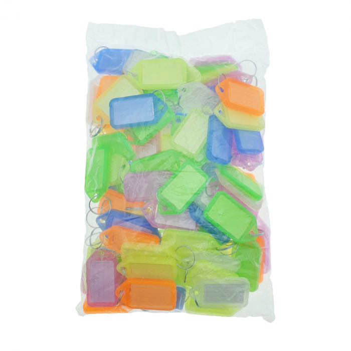 Set 100 bucati breloc 55 x 30 mm, cu eticheta identificare si inel de prindere, Key Ring Tag, din plastic, multicolor [3]